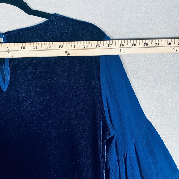 Umgee Dress Womens M Blue Velvet Floral Embroidered Smocked Mini - Picture 6 of 12